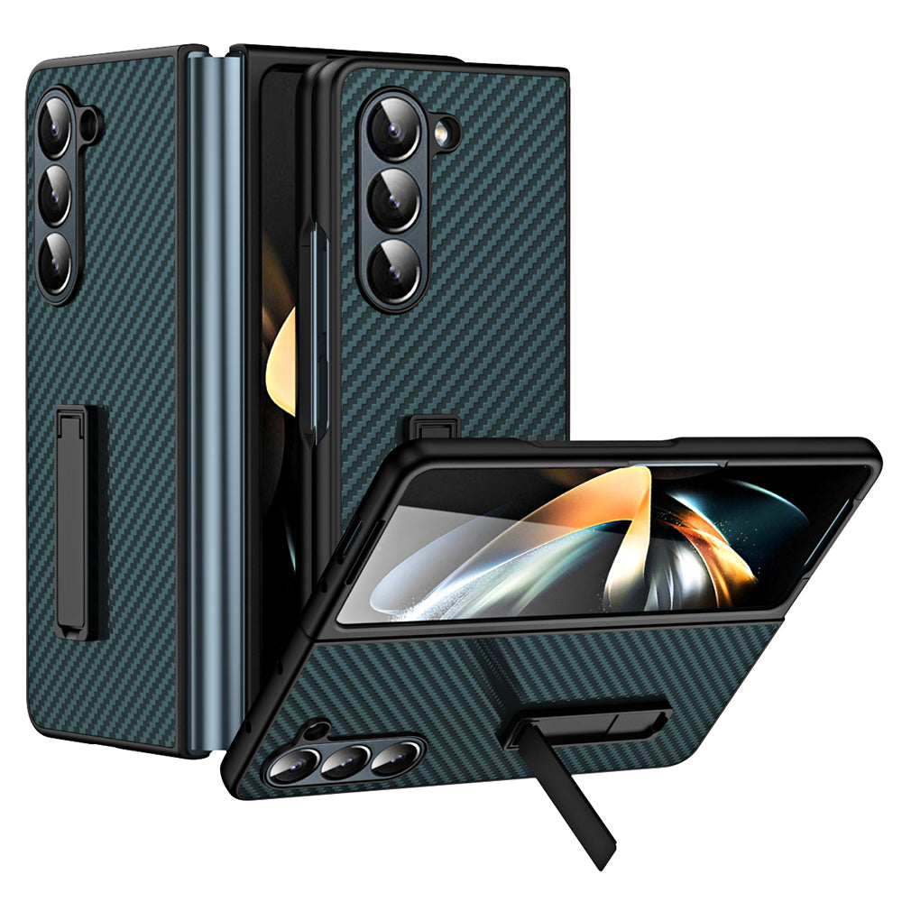 GKK Kickstand Case for Samsung Galaxy Z Fold5 5G Carbon Fiber Texture Hard PC Phone Case with Tempered Glass Screen Film GKK Kickstand Case for Samsung Galaxy Z Fold5 5G Carbon Fiber Texture Hard PC Phone Case with Tempered Glass Screen Film